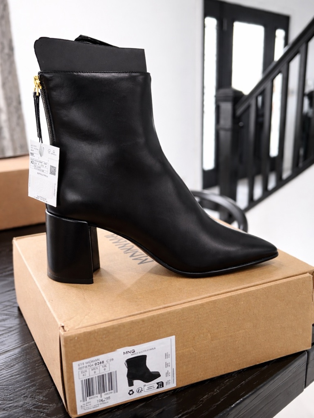 Mango Black Ankle Boots – Block Heel – Size 42 / US 10 – Brand New With Box